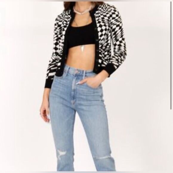 DAYDREAMER | Eclipse Wave Cardigan - Black White. XS. NWT - Picture 1 of 8
